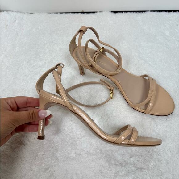 Stuart Weitzman Lexi Patent Leather Blush Heel Sandal Size 6 - Picture 9 of 13